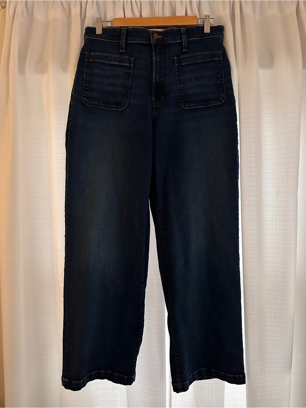 Madewell The Emmett Dark Blue Wide-Leg High-Rise Patch Pocket Jeans - Picture 2 of 11